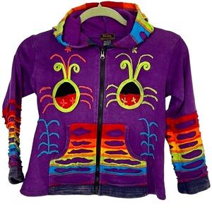 RISING INTERNATIONAL kids size 6 hoodie purple ladybug zip up hoodie rainbow